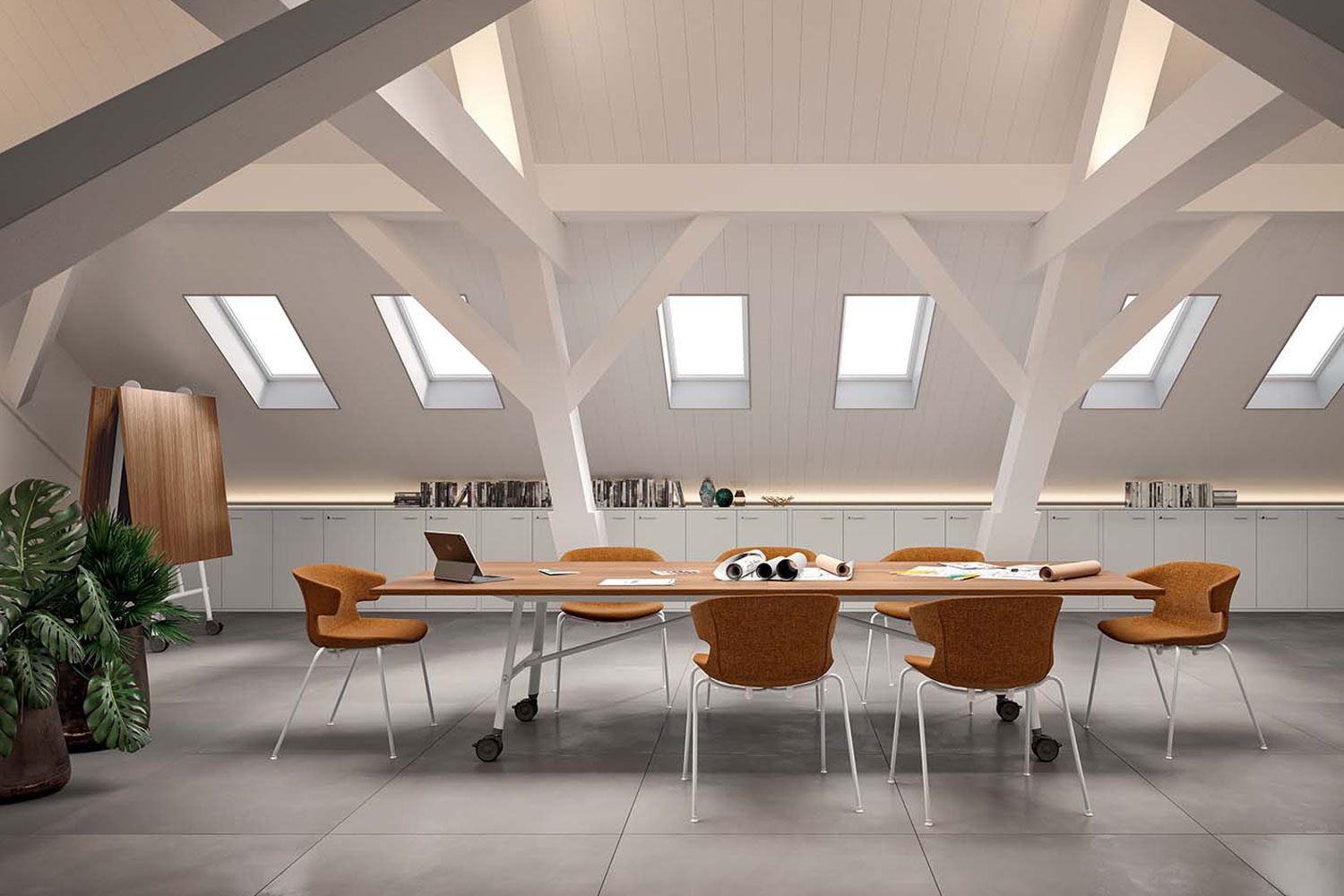 Aménagement de salles de réunion professionnelles avec tables de conférence, chaises ergonomiques et solutions acoustiques pour espaces de travail collaboratifs.
